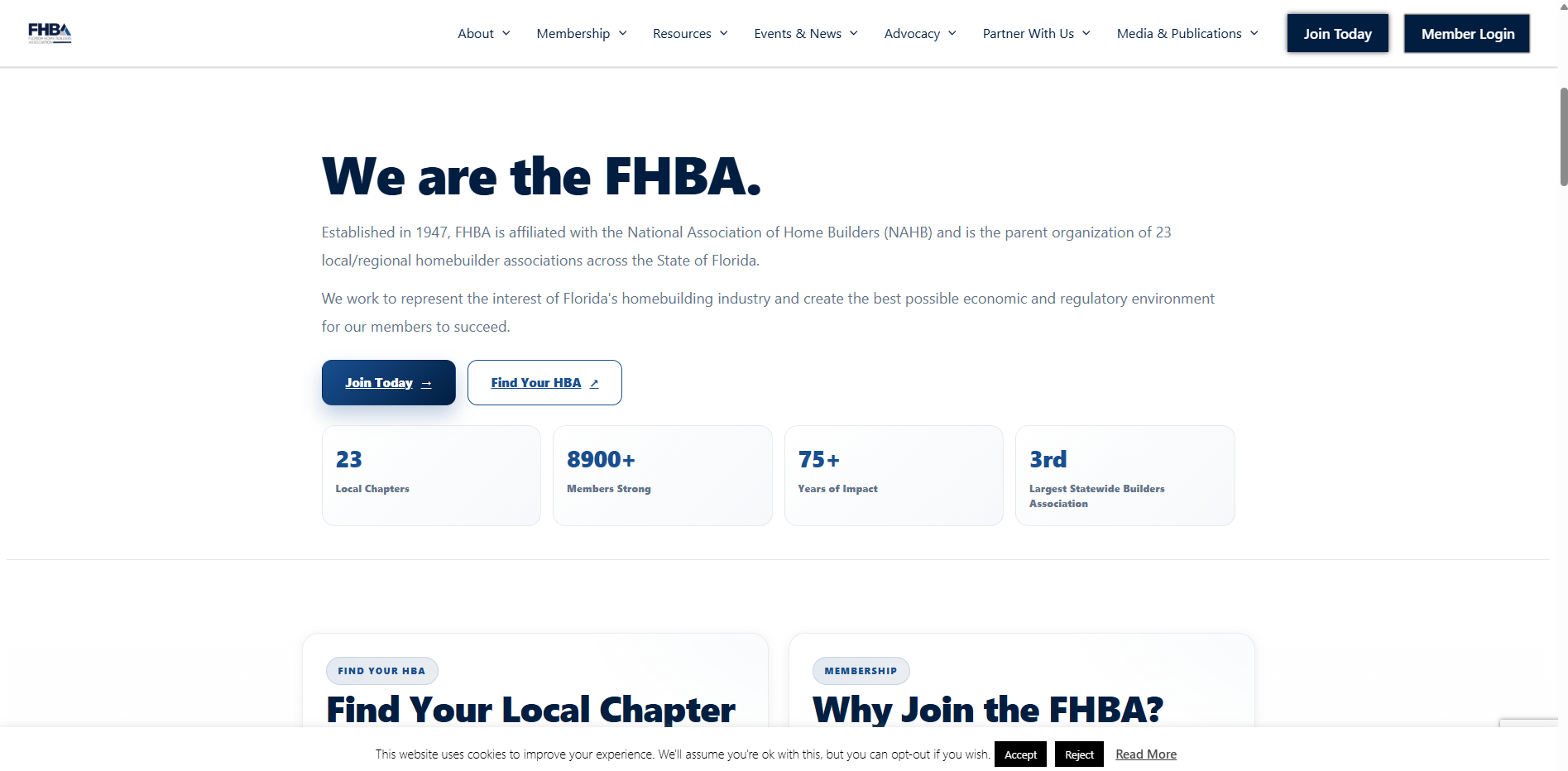 Florida Home Builders Association website overview