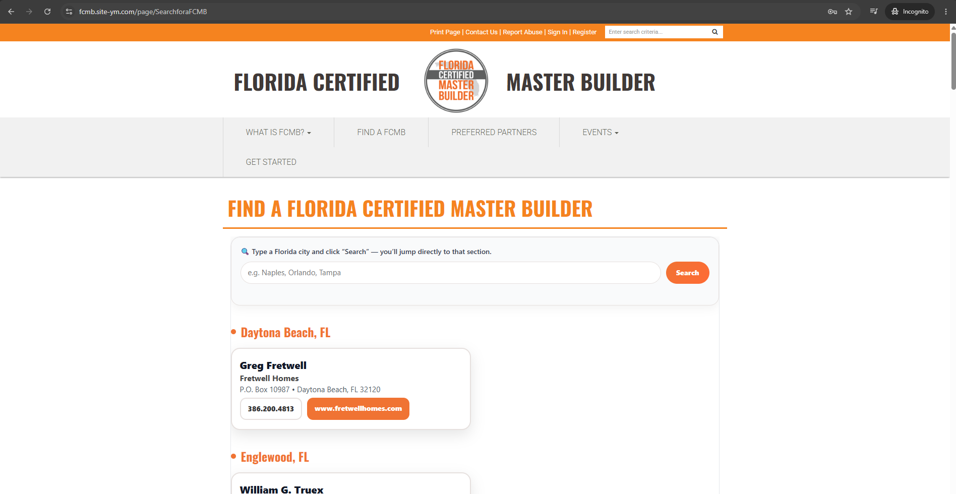 Florida Certified Master Builder website