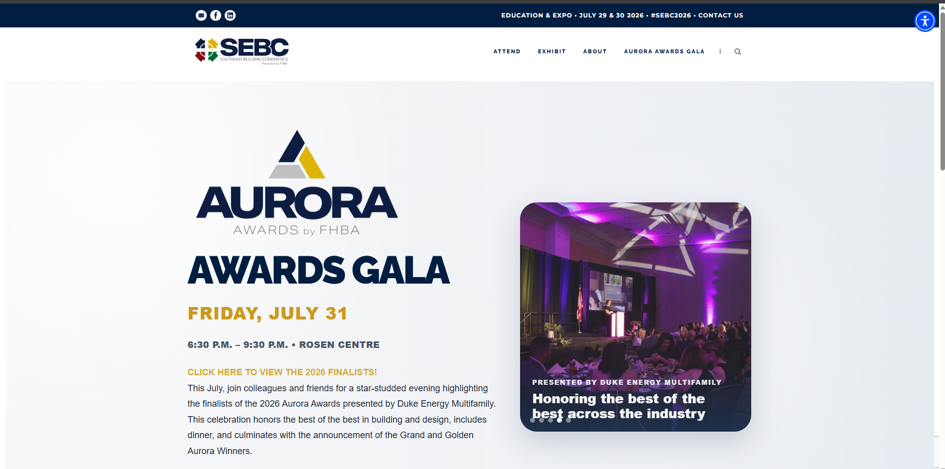 Aurora Awards Gala website page