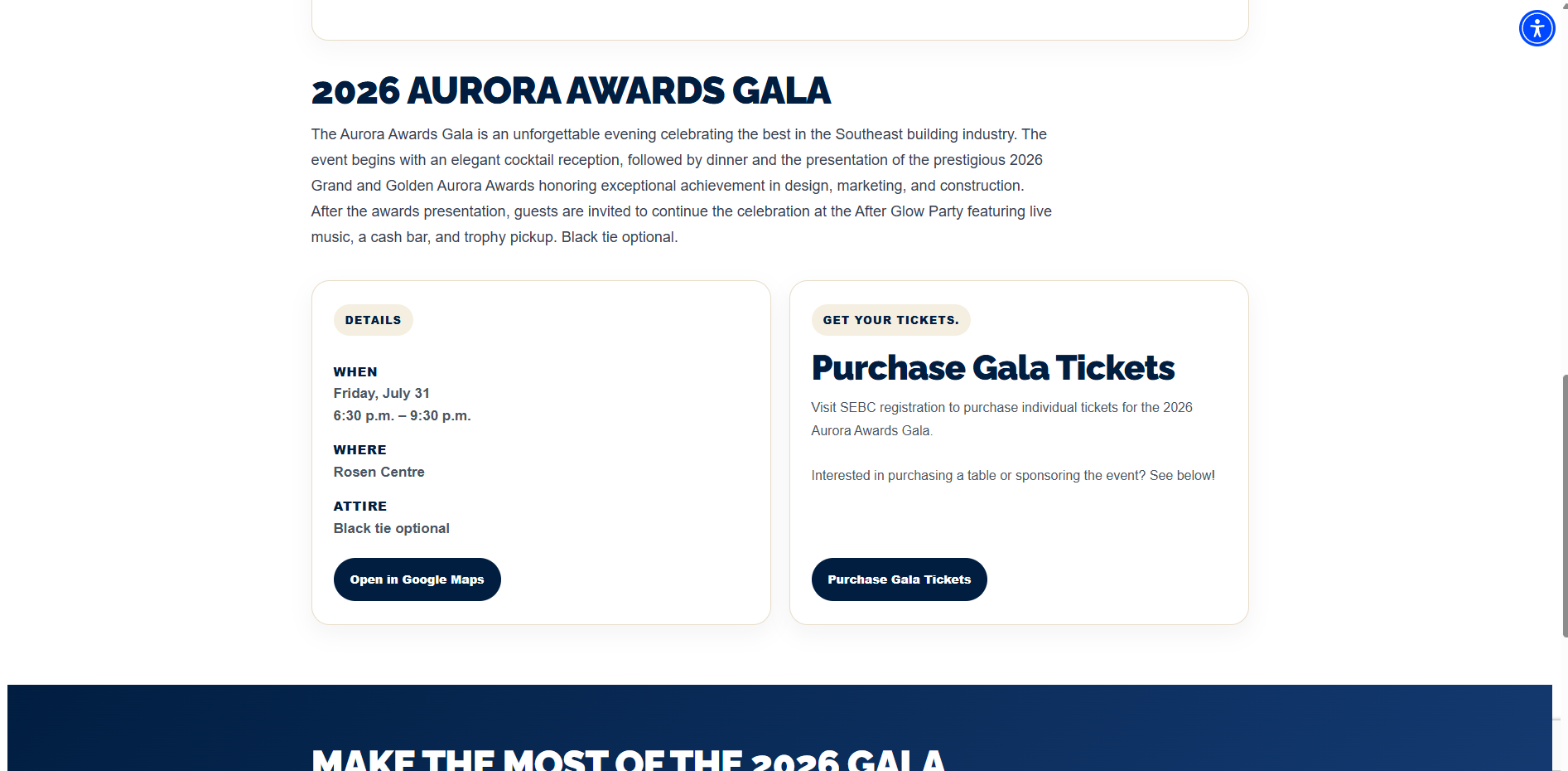 Aurora Awards Gala ticket and event information page